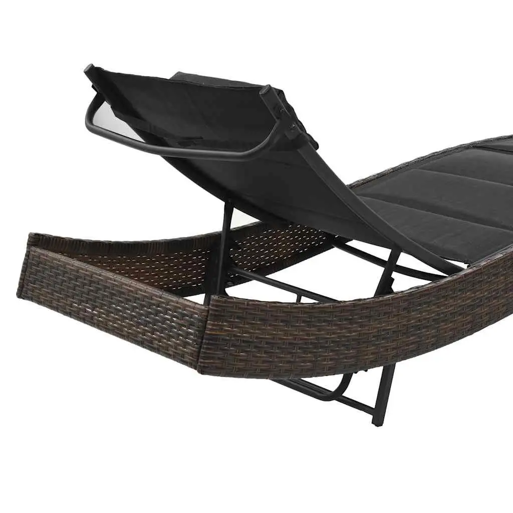 Sun Lounger Outdoor Garden Patio Adjustable Backrest Poly Rattan Textilene