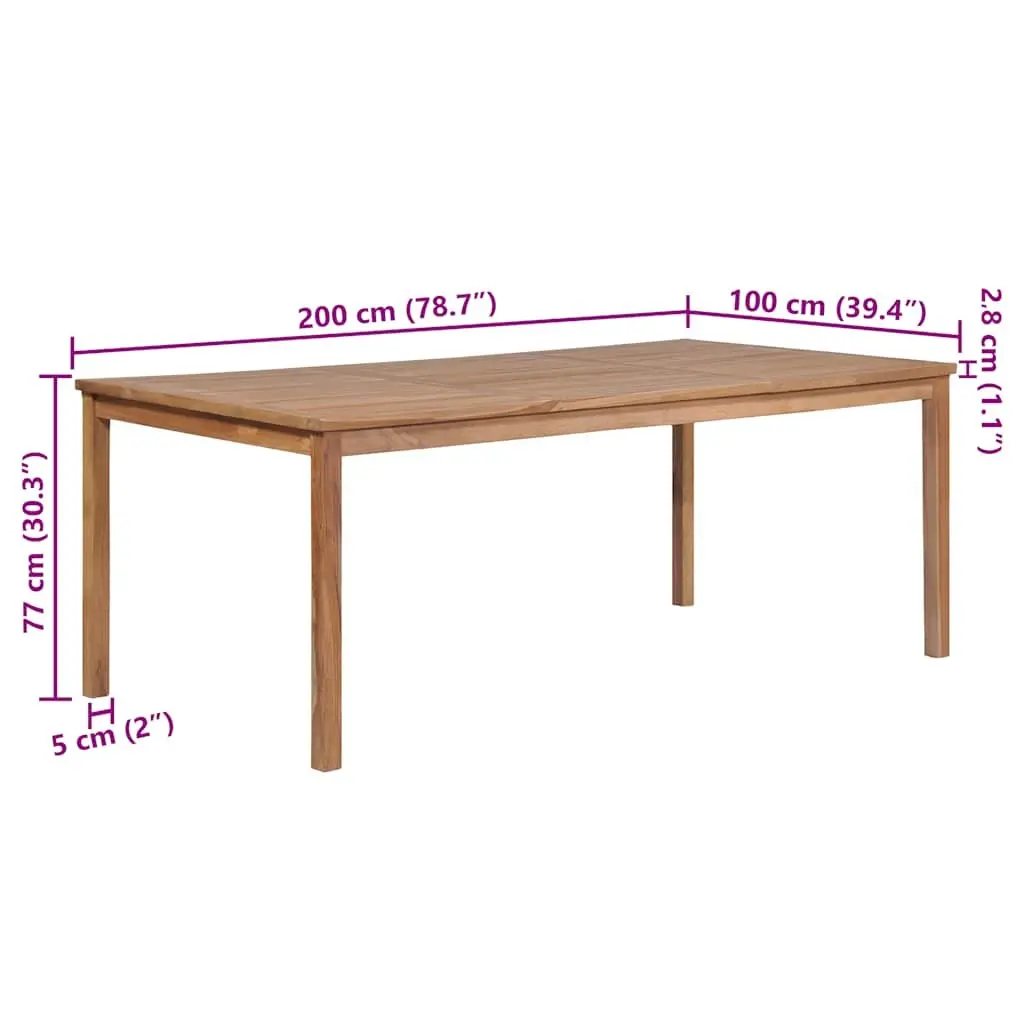 Garden Dining Table 200x100x77cm Solid Teak Wood Outdoor Patio Furniture Brown