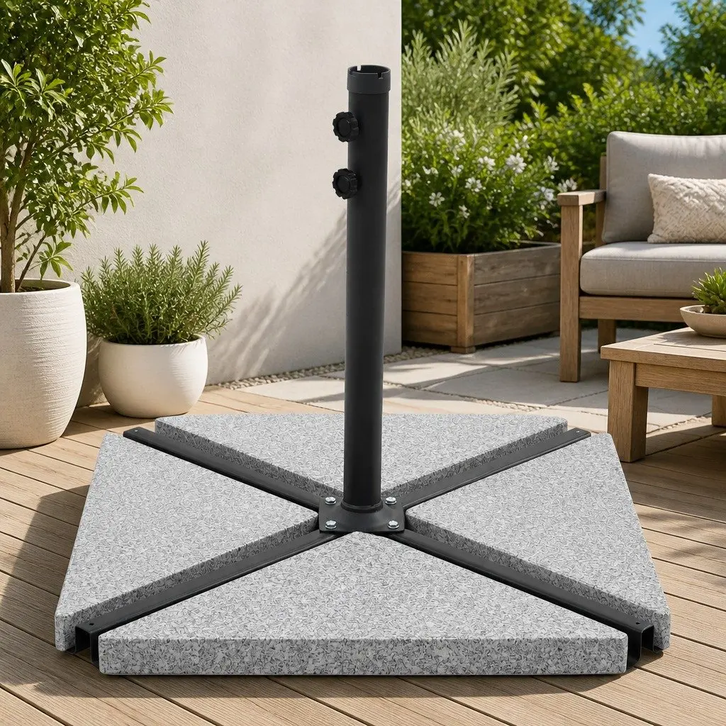 Umbrella Weight Plate Outdoor Parasol Stabilizer Triangular Grey Granite Base