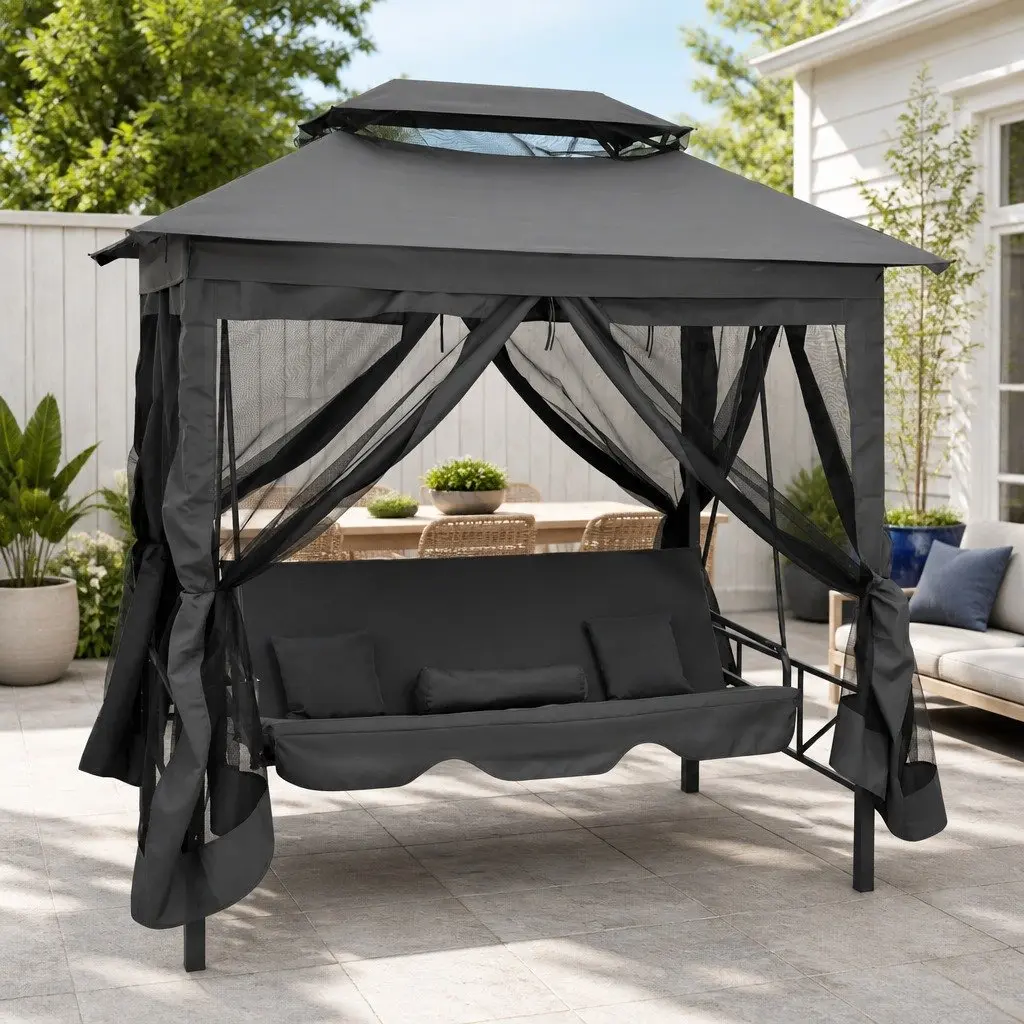 Outdoor Convertible Swing Bench Canopy Garden Patio Anthracite Steel
