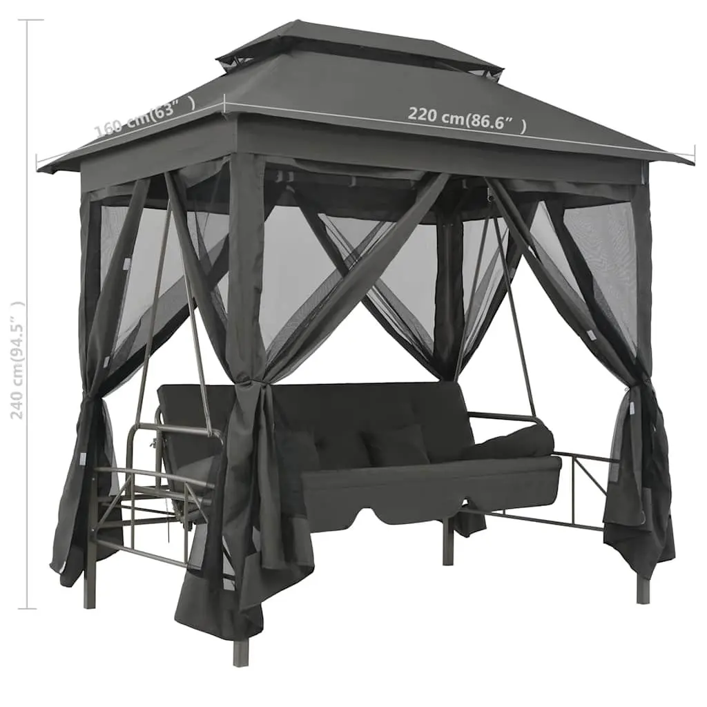 Outdoor Convertible Swing Bench Canopy Garden Patio Anthracite Steel