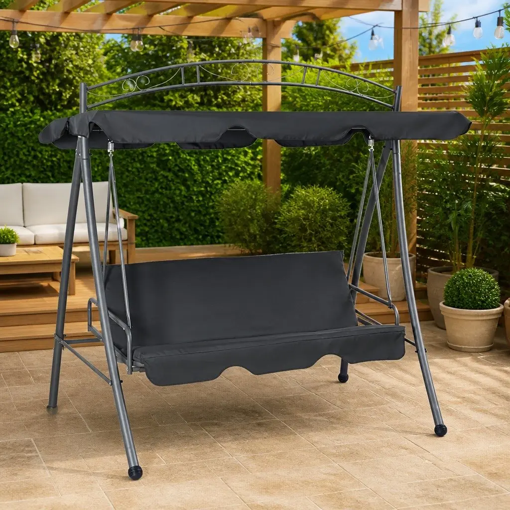Outdoor Convertible Swing Bench Canopy for Patio 198x120x205cm Anthracite Steel