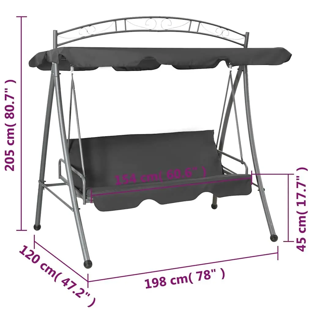 Outdoor Convertible Swing Bench Canopy for Patio 198x120x205cm Anthracite Steel
