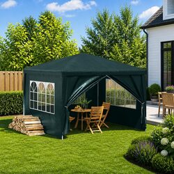 Party Tent 3x3m Green Outdoor Canopy Gazebo with Panels Door Windows Garden
