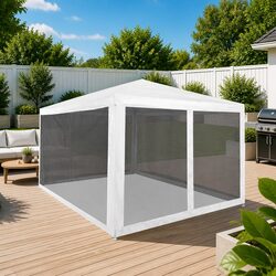 4x3m Party Tent: White Gazebo with Steel Frame and Mesh Walls