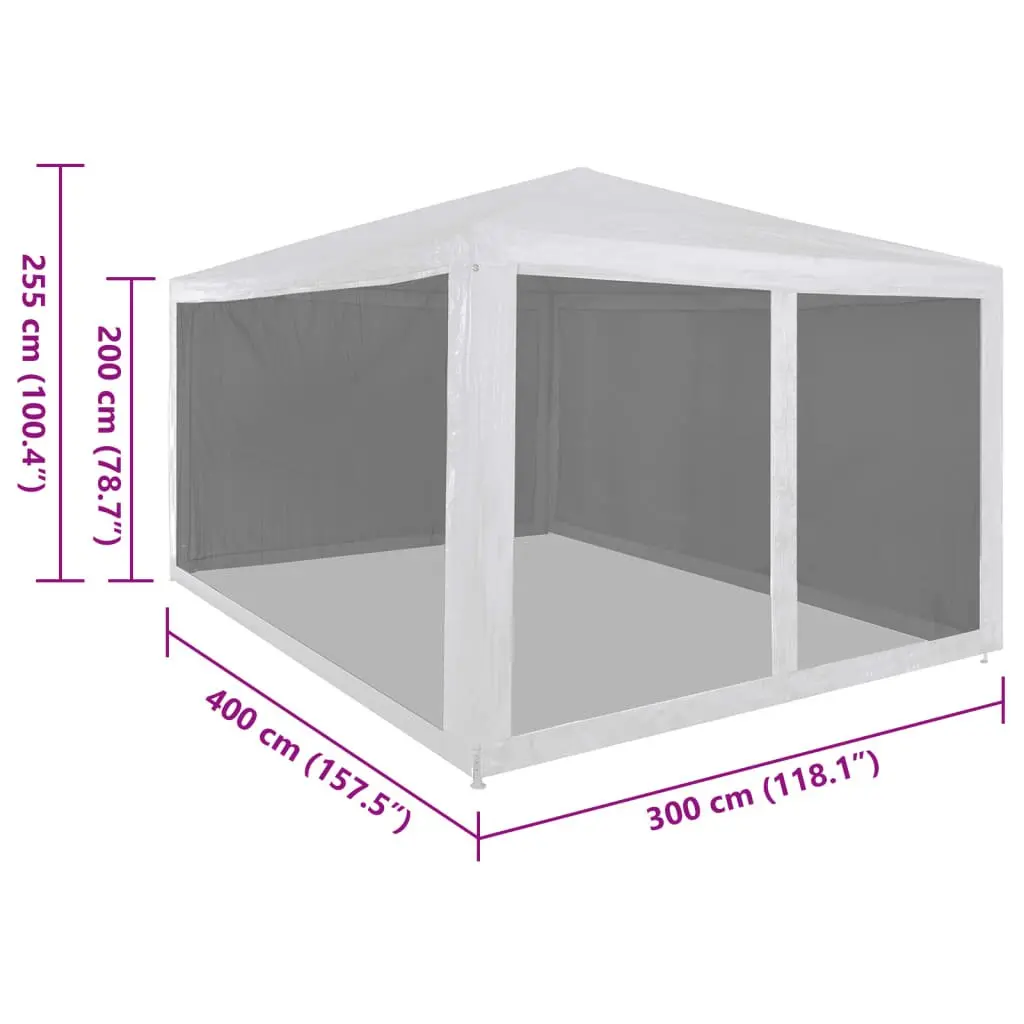 Party Tent 4x3m White Outdoor Gazebo Mesh Sidewalls Insect Protection Events