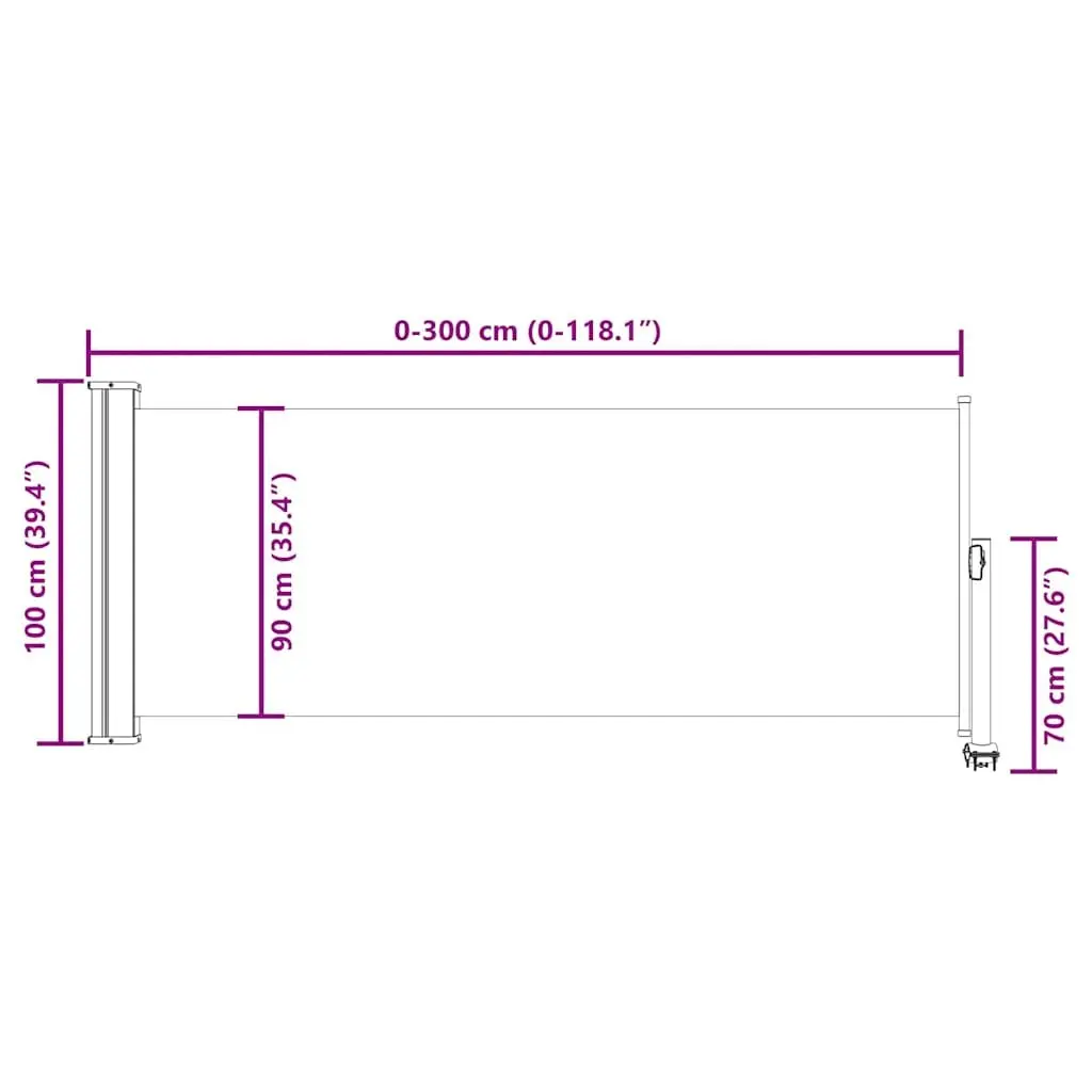 Retractable Side Awning 100 x 300 cm Patio Balcony Privacy Screen Grey Outdoor
