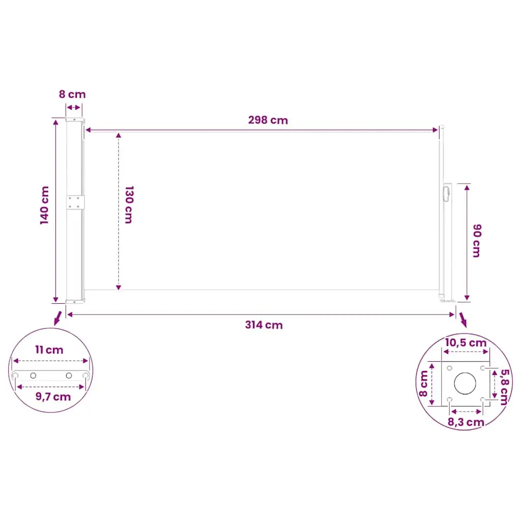 Retractable Side Awning 140 x 300 cm Garden Patio Balcony Privacy Screen Outdoor