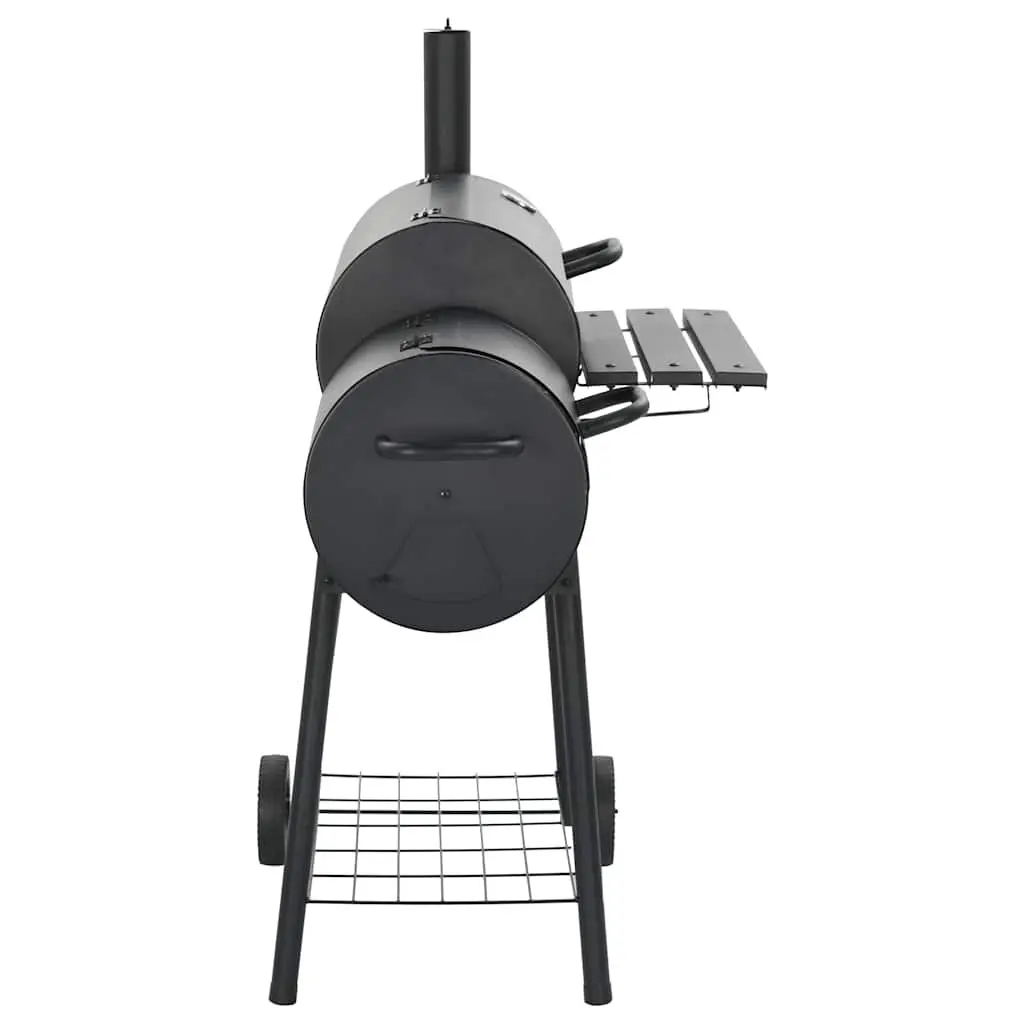 Charcoal BBQ Offset Smoker Black Cooking Chamber Firebox Outdoor Grill
