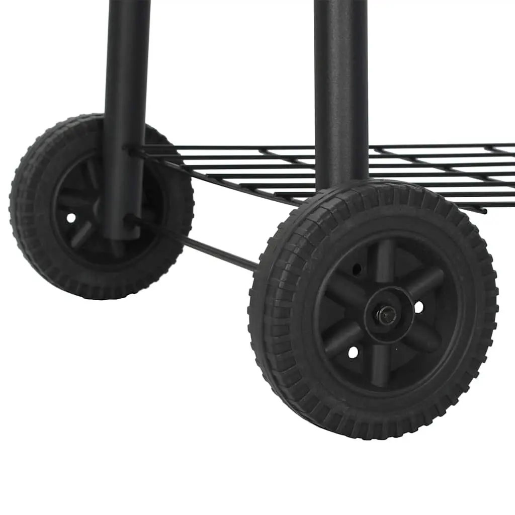 Charcoal BBQ Offset Smoker Black Cooking Chamber Firebox Outdoor Grill