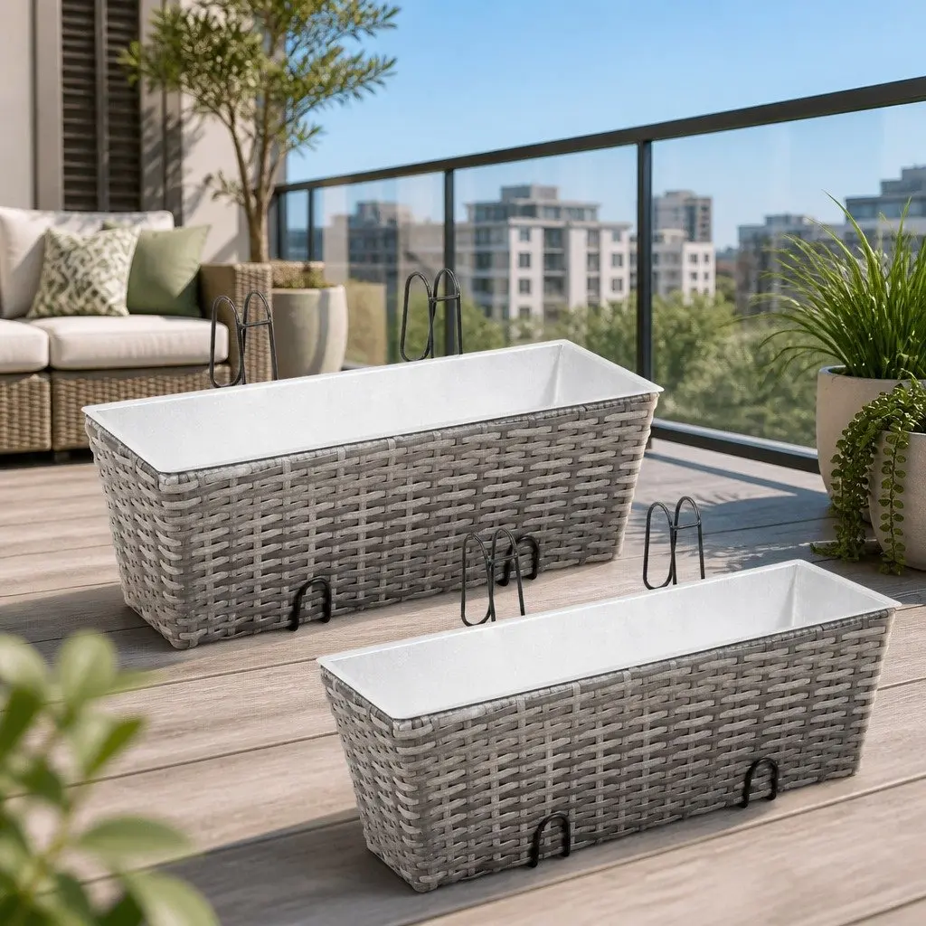 Railing Planters for Balcony or Windowsill 50cm Grey 2 Piece