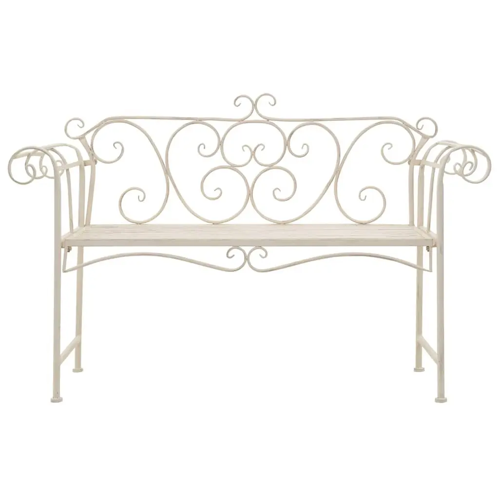 Garden Bench Outdoor Seating 132cm Metal Scroll Pattern Antique White Frame
