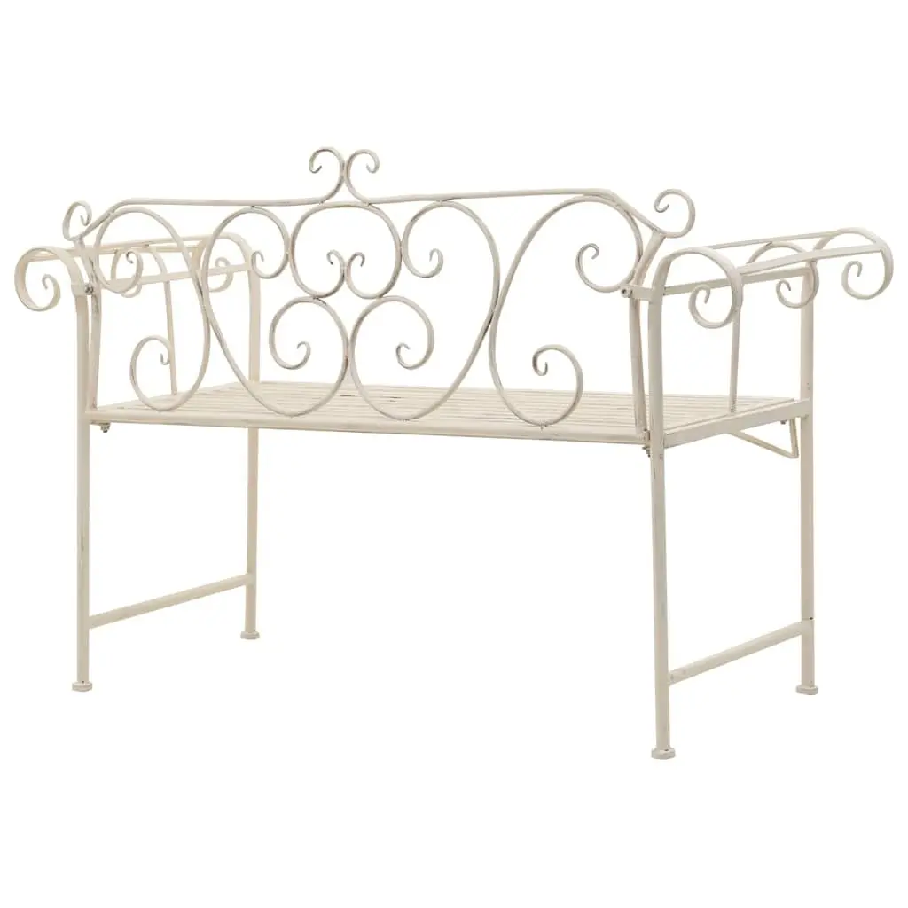 Garden Bench Outdoor Seating 132cm Metal Scroll Pattern Antique White Frame