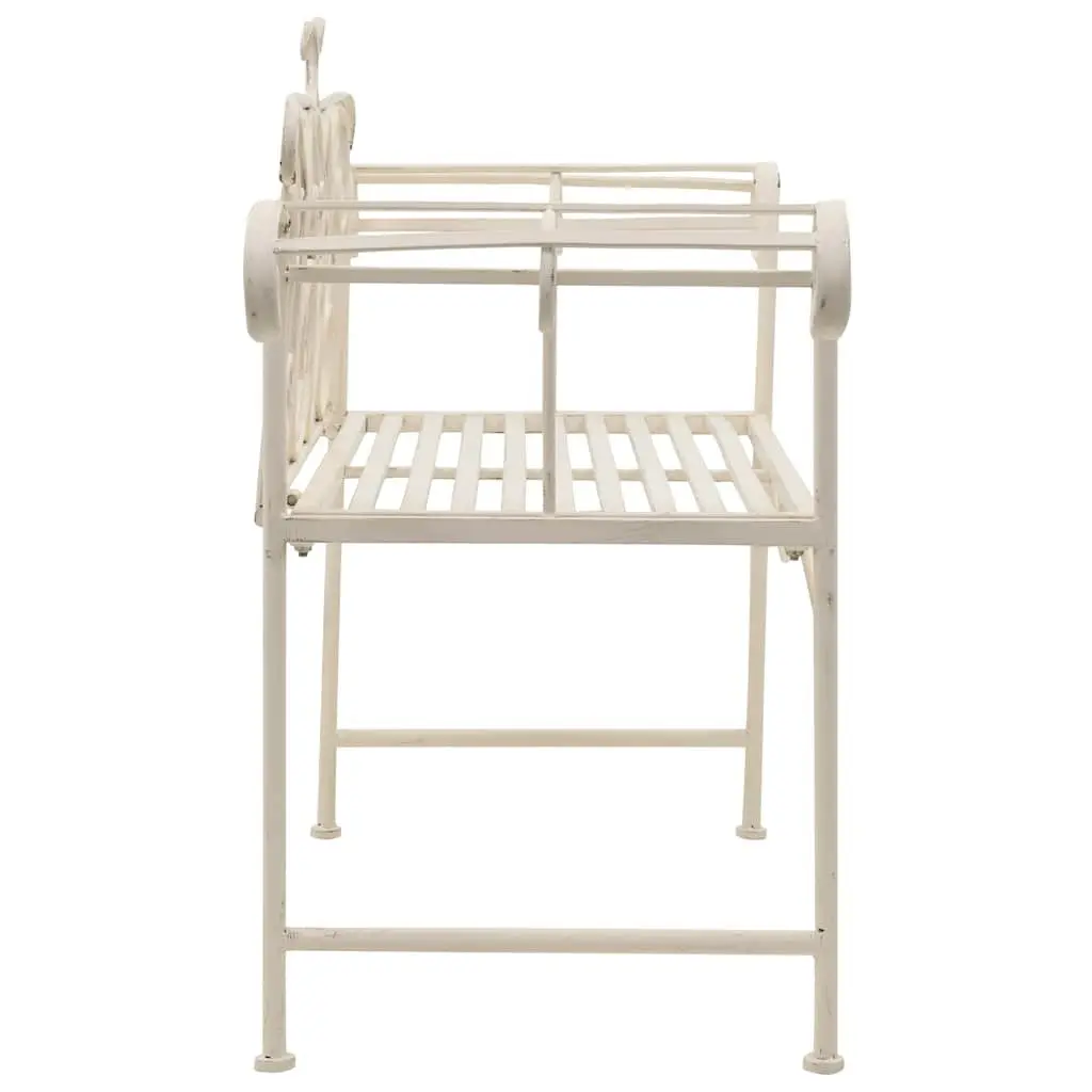 Garden Bench Outdoor Seating 132cm Metal Scroll Pattern Antique White Frame