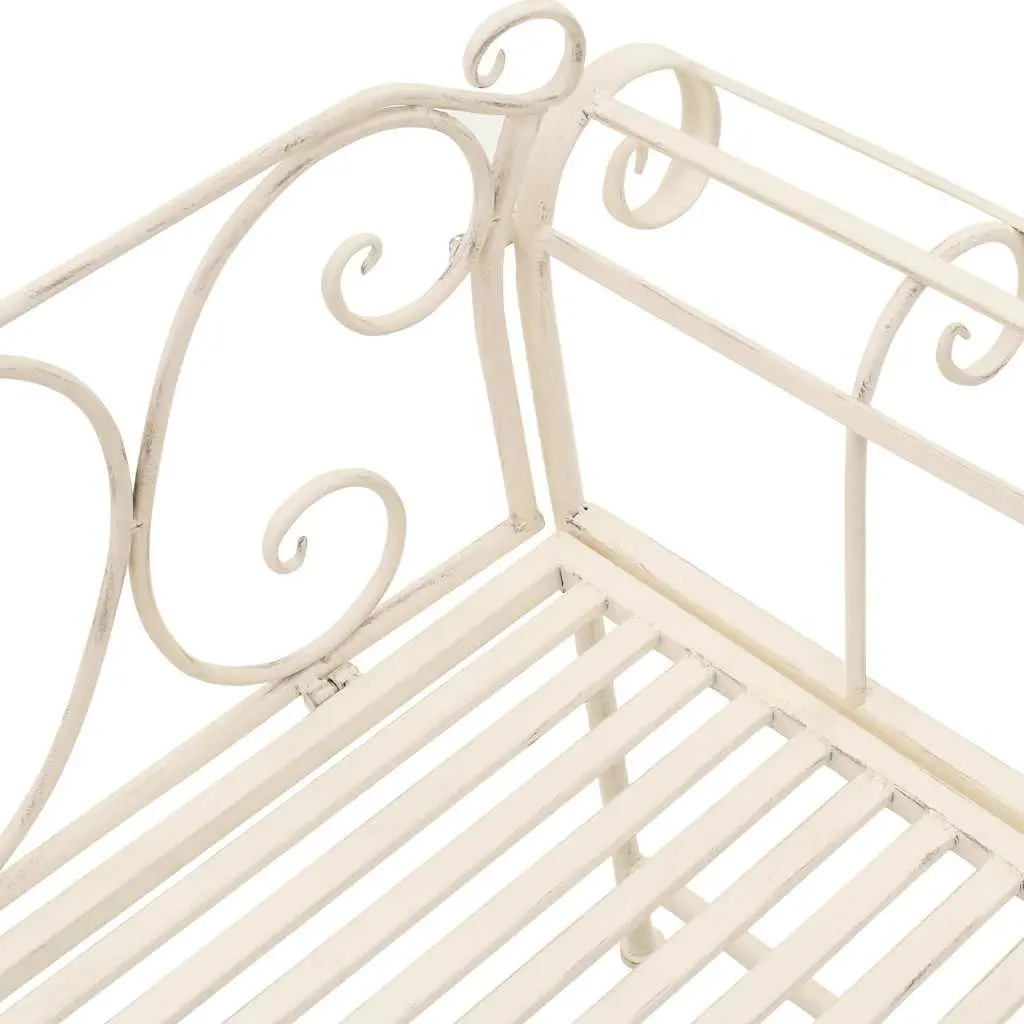Garden Bench Outdoor Seating 132cm Metal Scroll Pattern Antique White Frame