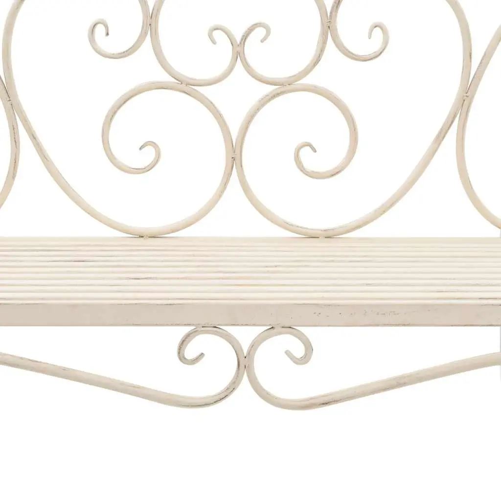 Garden Bench Outdoor Seating 132cm Metal Scroll Pattern Antique White Frame