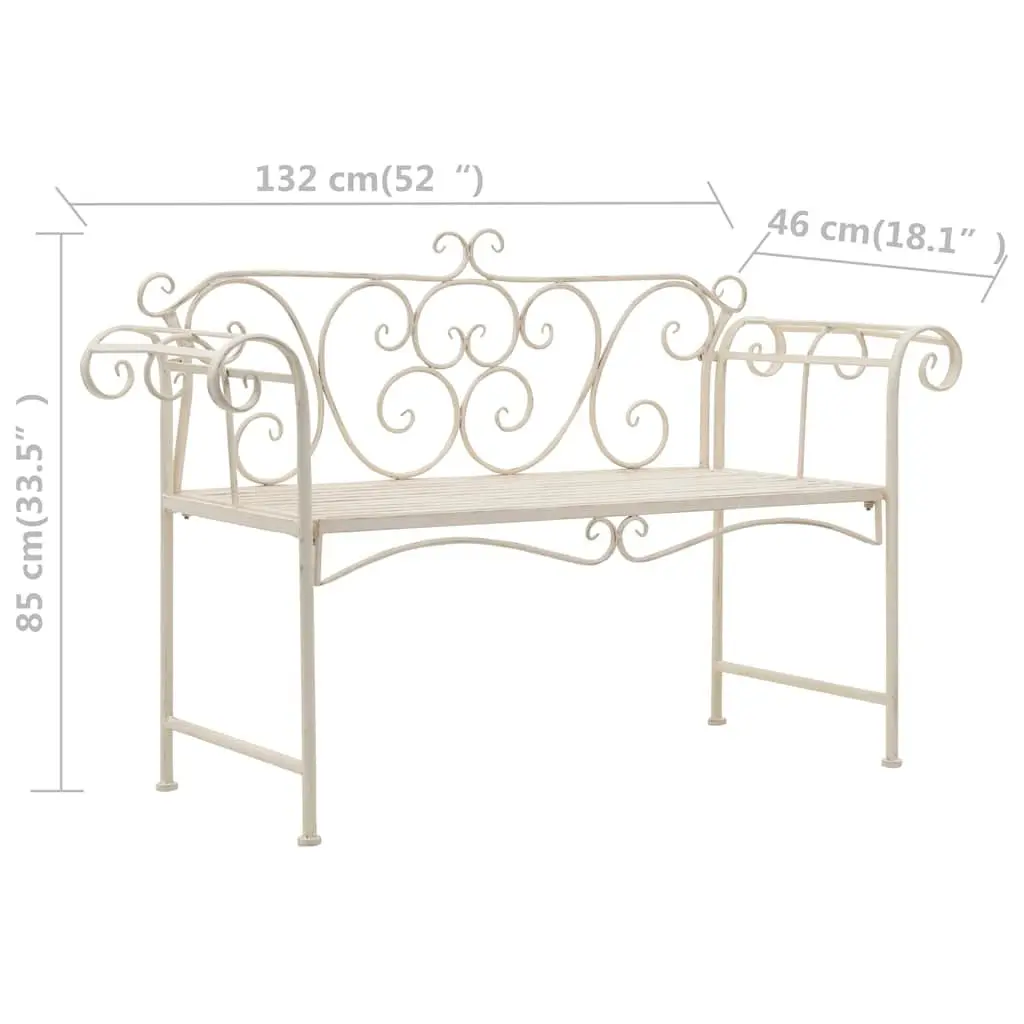 Garden Bench Outdoor Seating 132cm Metal Scroll Pattern Antique White Frame