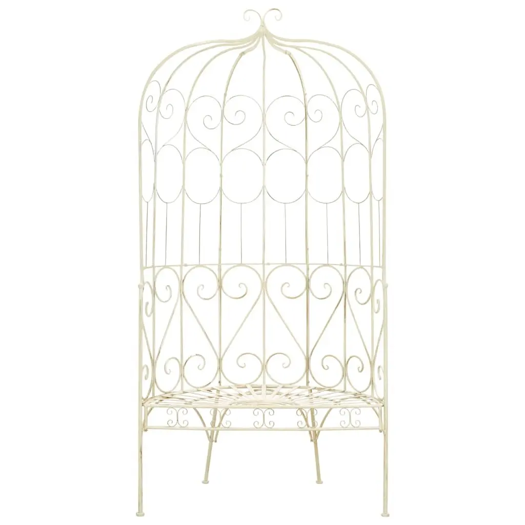 Wrought Iron Garden Bench 95cm Outdoor Use Antique Style White Seating