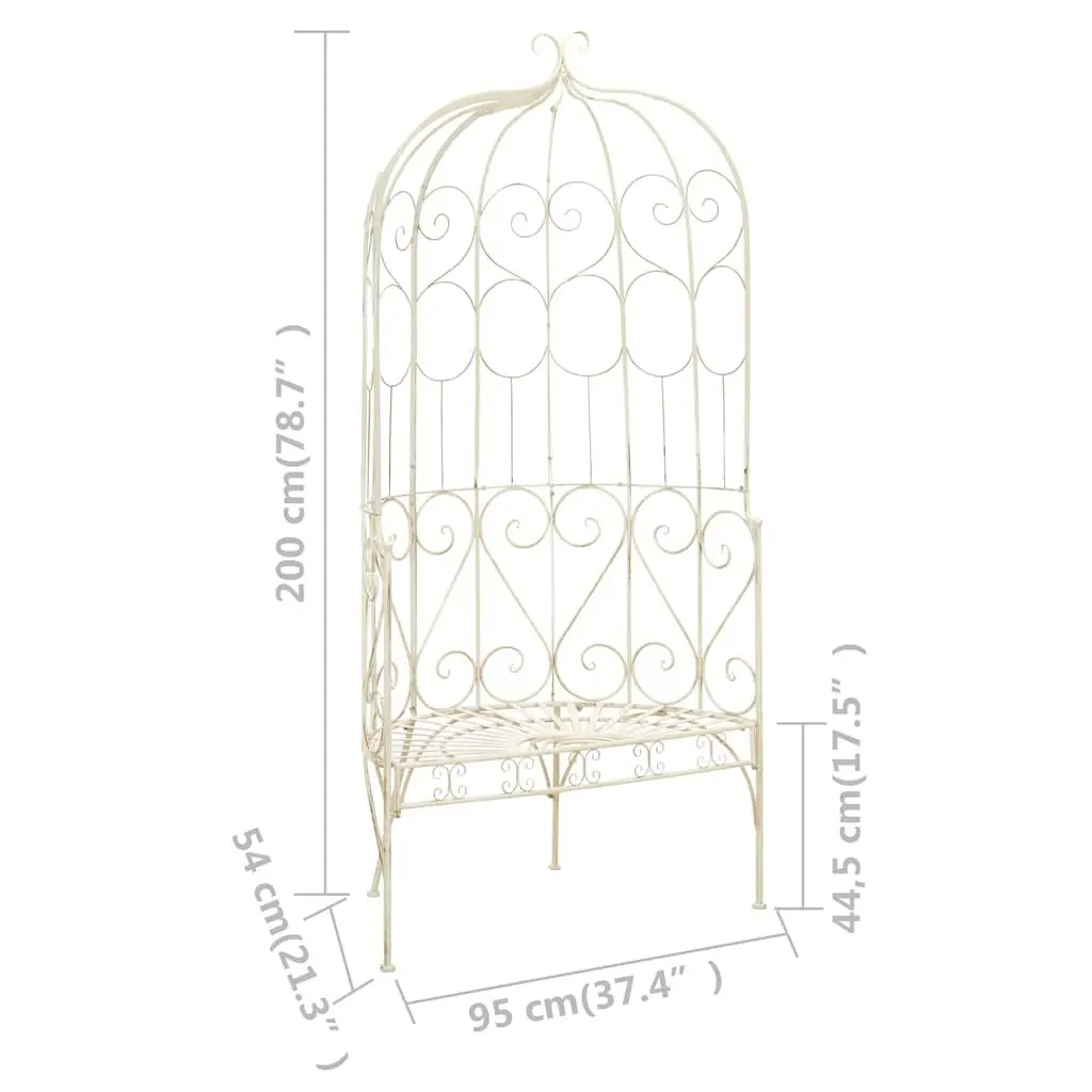 Wrought Iron Garden Bench 95cm Outdoor Use Antique Style White Seating