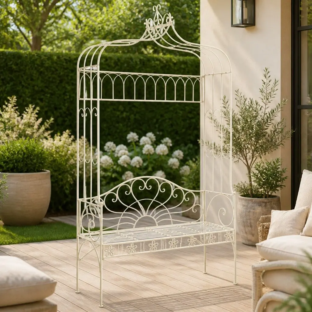 Outdoor Garden Bench 122cm White Antique Style Iron Patio Seating Furniture