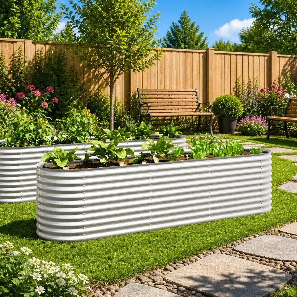 Galvanised Steel Garden Raised Bed 320x80x81cm Silver Outdoor Planter Box