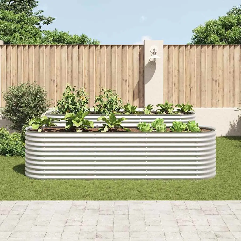 Galvanised Steel Garden Raised Bed 320x80x81cm Silver Outdoor Planter Box