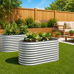 Raised Garden Bed 160x80x81 cm Silver Outdoor Planter Box Vegetable Herbs