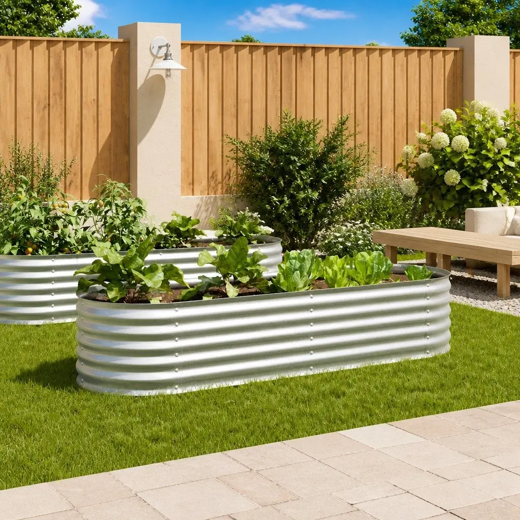 Raised Garden Bed 240x80x44 cm Outdoor Planter Box Silver Metal