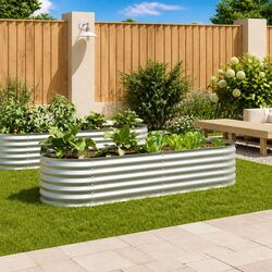Raised Garden Bed Dimensions 240x80x44 cm, Steel Silver