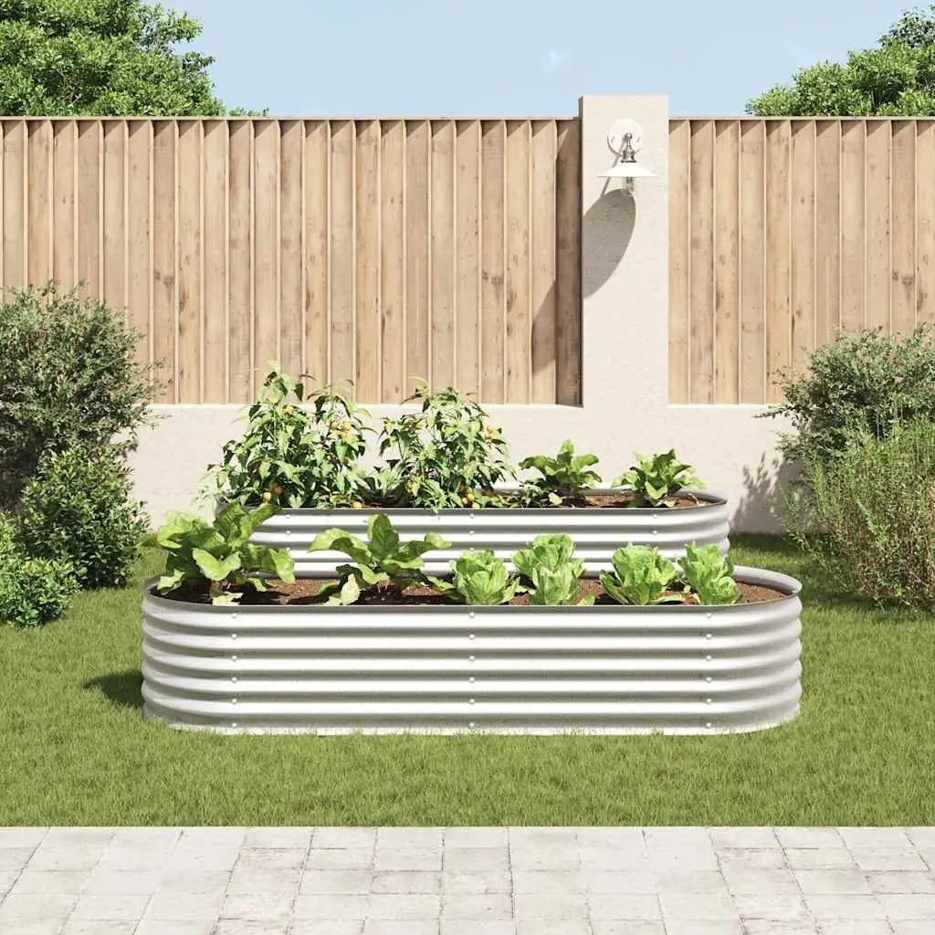 Raised Garden Bed 240x80x44 cm Outdoor Planter Box Silver Metal