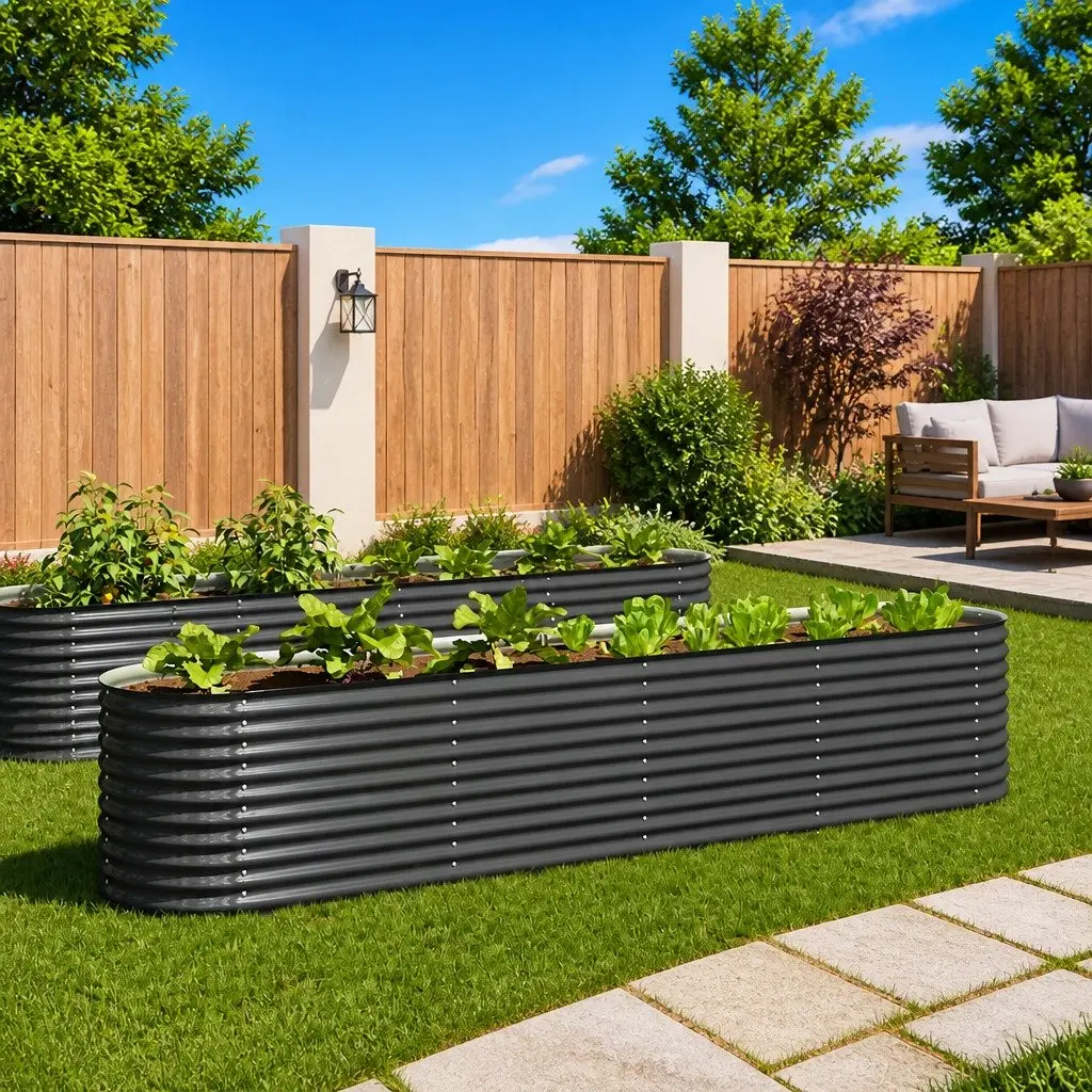 Raised Bed Planter Outdoor 400x80x81cm Galvanised Steel Grey