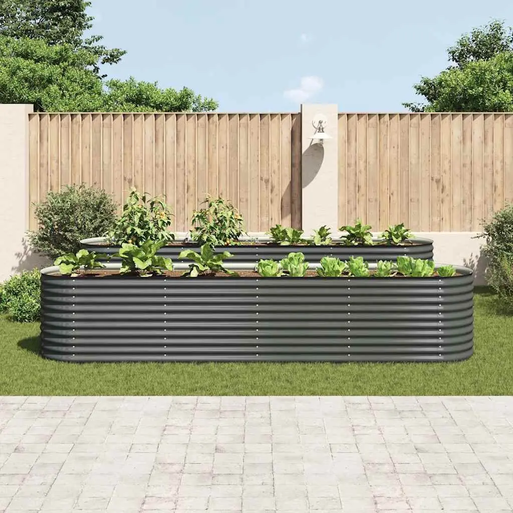 Raised Bed Planter Outdoor 400x80x81cm Galvanised Steel Grey