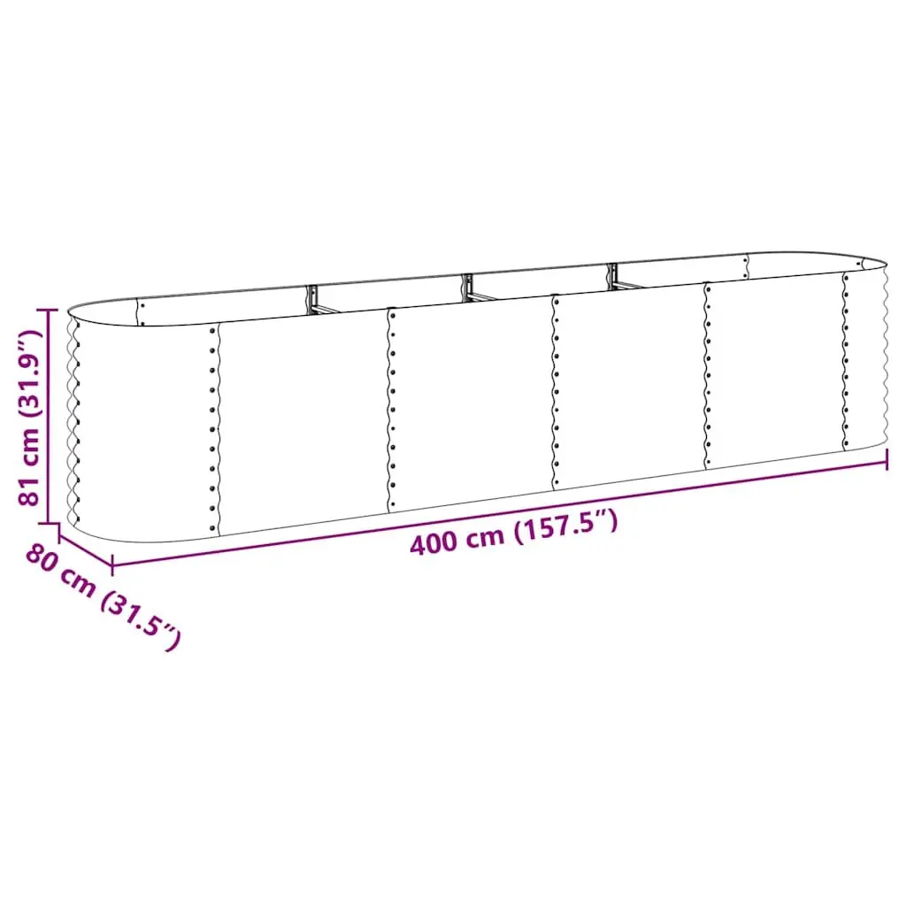 Raised Bed Planter Outdoor 400x80x81cm Galvanised Steel Grey