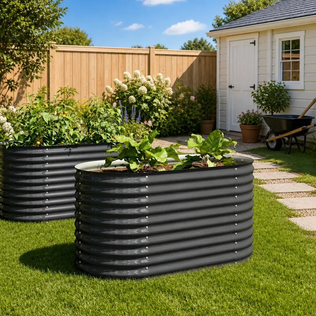 Garden Raised Bed Outdoor 160x80x81 cm Grey Galvanised Steel Planter