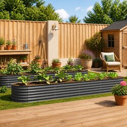 Galvanised Steel Raised Bed: 400 x 80 x 44 cm, Grey
