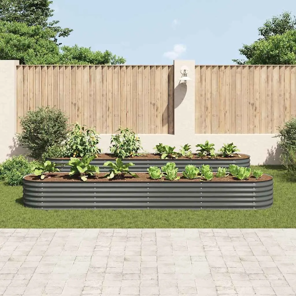 Steel Raised Bed Outdoor Planter 400x80x44cm Grey Garden Use