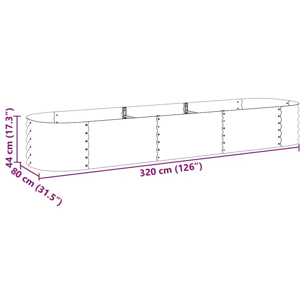 Galvanised Steel Raised Garden Bed 320x80x44 cm