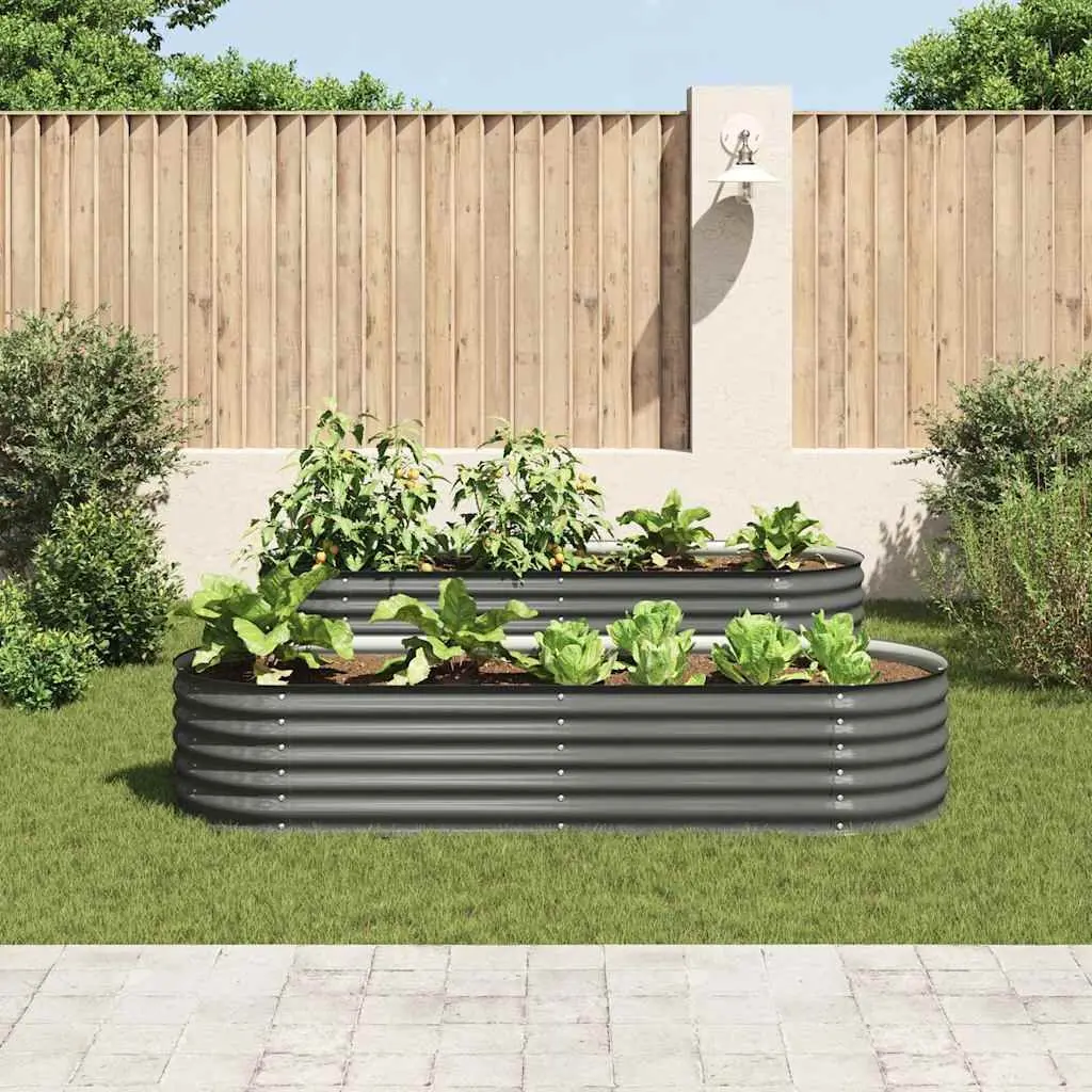 Garden Raised Bed Outdoor Galvanised Steel Planter Box 240x80x44 cm Grey