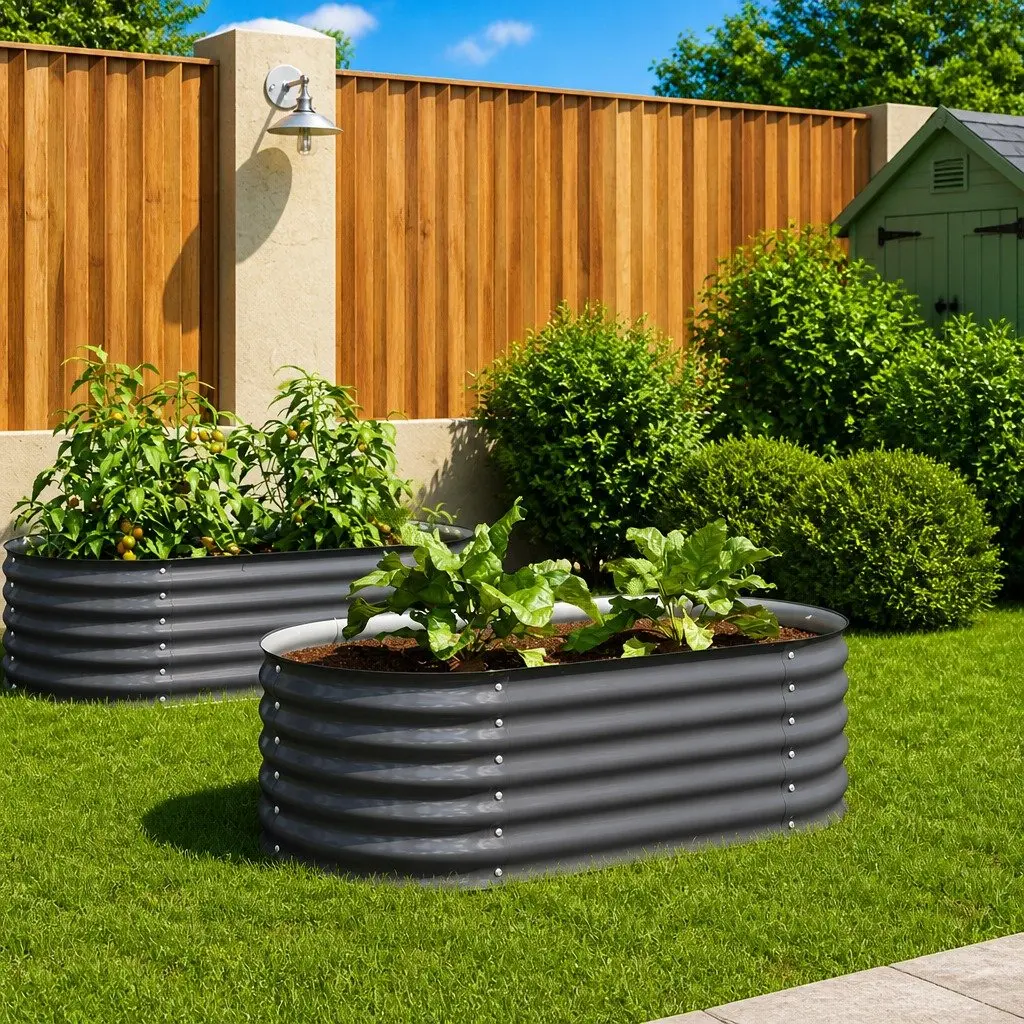 Garden Raised Bed Grey Galvanised Steel Planter 160x80x44 cm Outdoor Patio