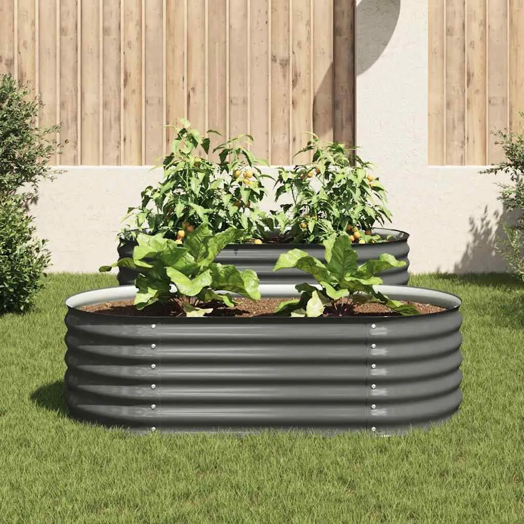 Garden Raised Bed Grey Galvanised Steel Planter 160x80x44 cm Outdoor Patio