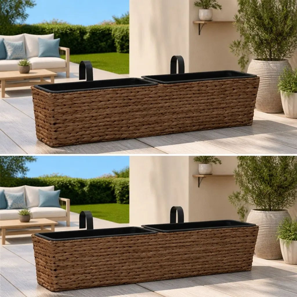 Water Hyacinth Plant Pots Indoor Use Brown 2 Piece Set
