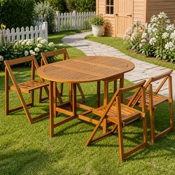 Folding 5-Piece Acacia Wood Outdoor Dining Set
