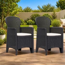 Outdoor Chairs Set of 2 with Cushions – Brown Rattan Look