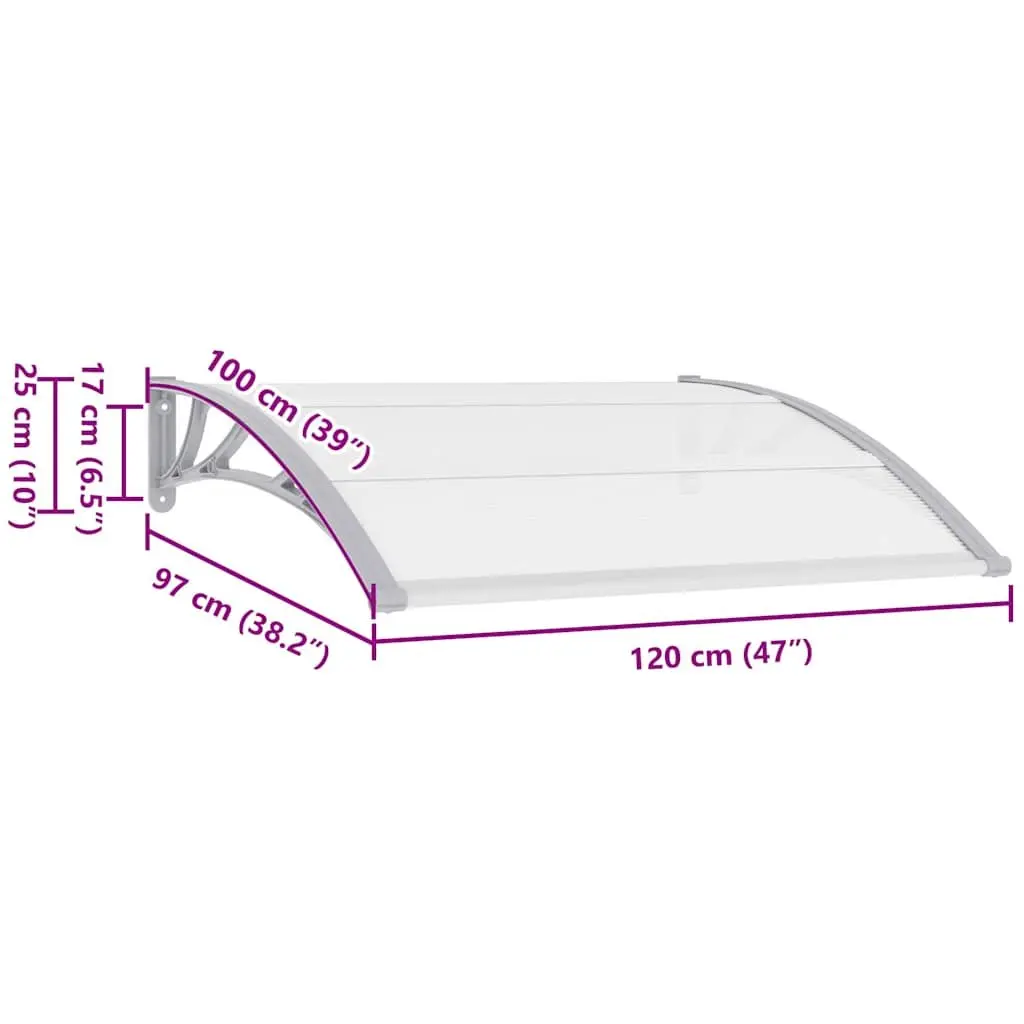 Door Canopy Outdoor 120x100 cm Grey Polycarbonate Awning Shelter