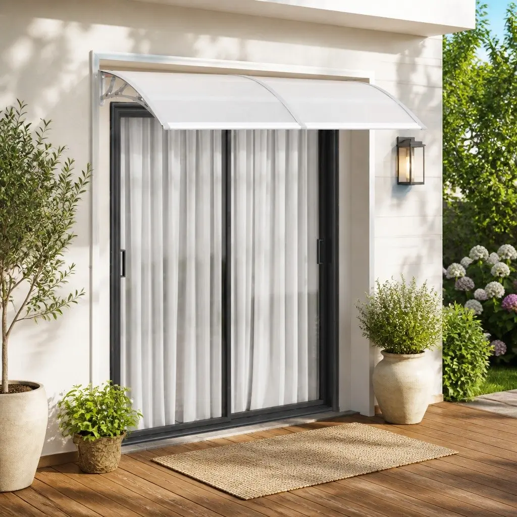 Door Canopy Grey 200x100cm PC Polycarbonate Awning Window Shelter Outdoor