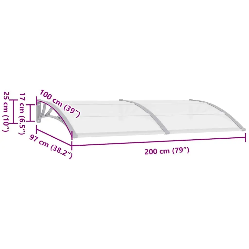 Door Canopy Grey 200x100cm PC Polycarbonate Awning Window Shelter Outdoor