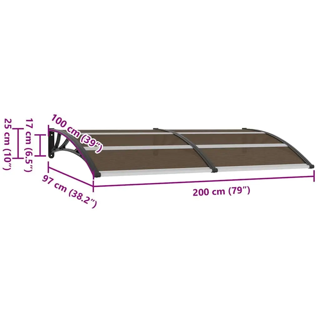 Door Canopy Outdoor 200x100cm Black Polycarbonate Awning