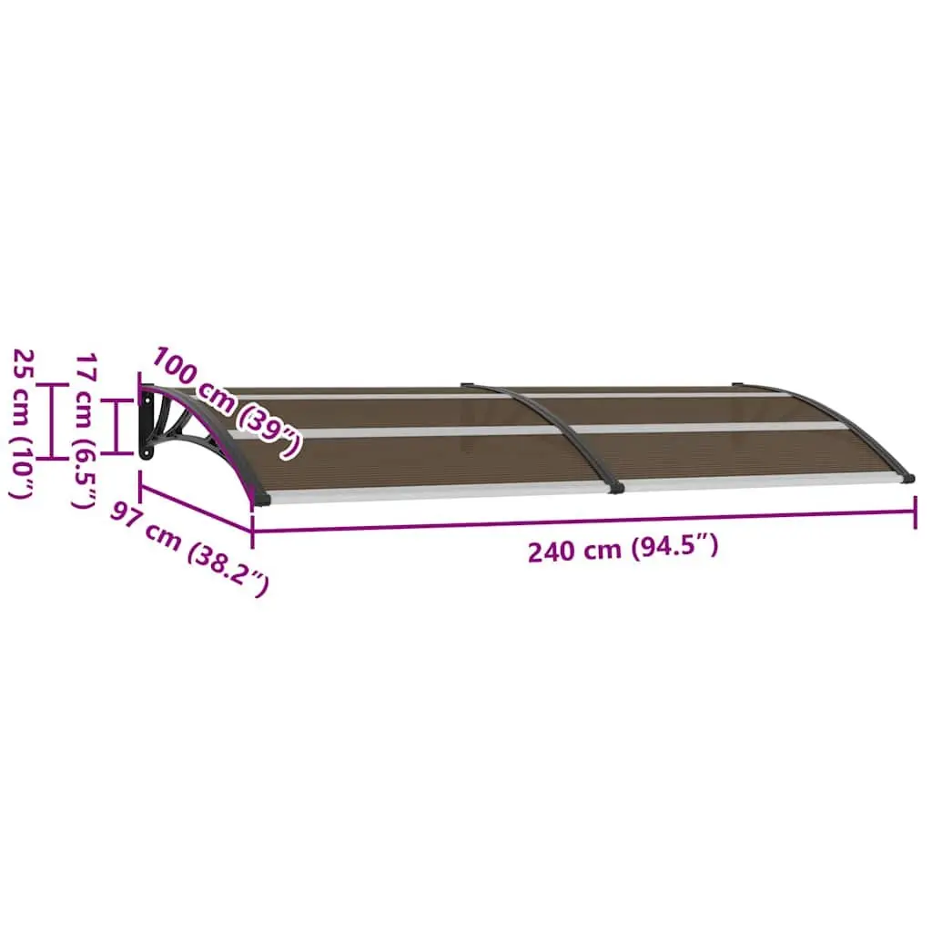 Black Door Canopy Awning 240x100cm with Polycarbonate Sheets