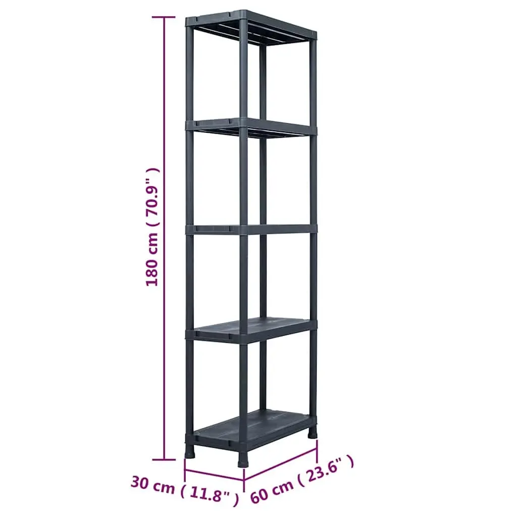 Storage Shelf Rack for Industrial Use Black Plastic 60x30x180 cm