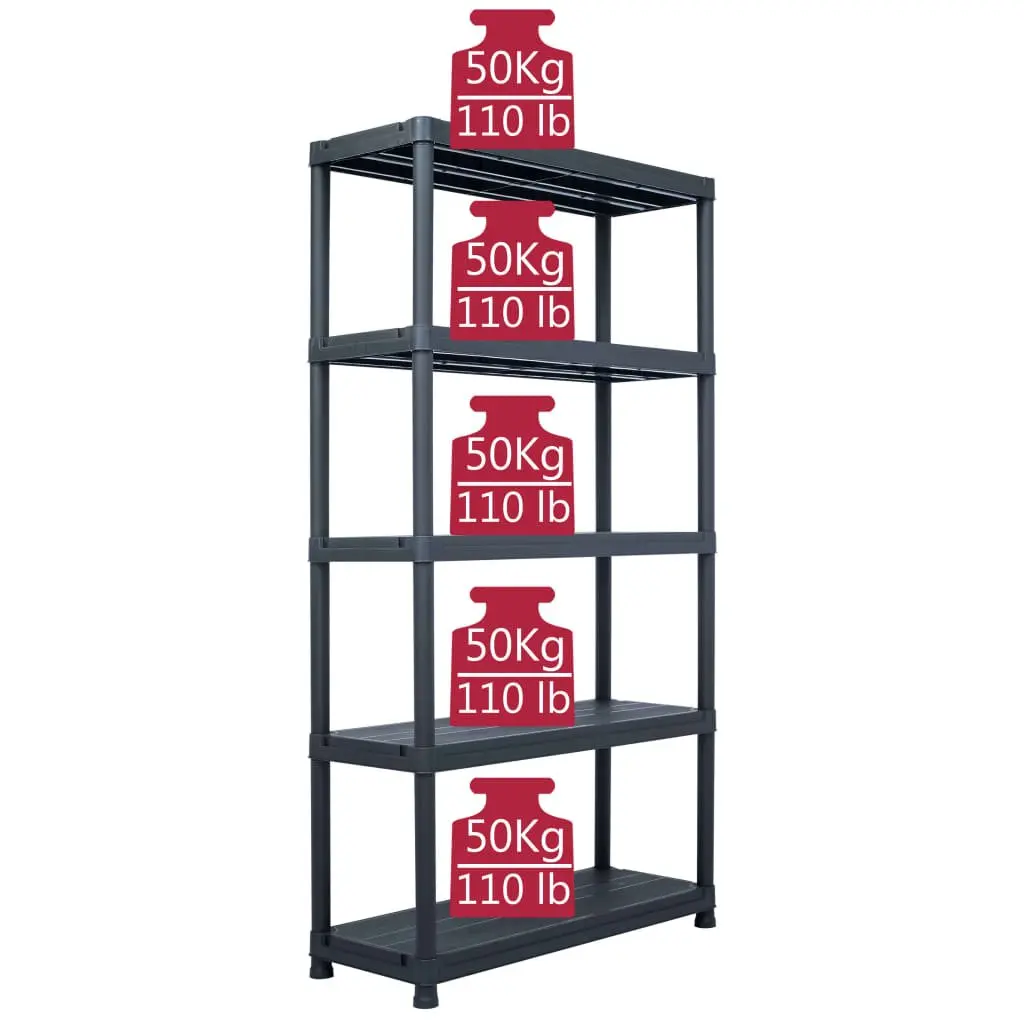 Plastic Storage Shelf Rack for Indoor and Outdoor Use 80 x 40 x 180 cm Black